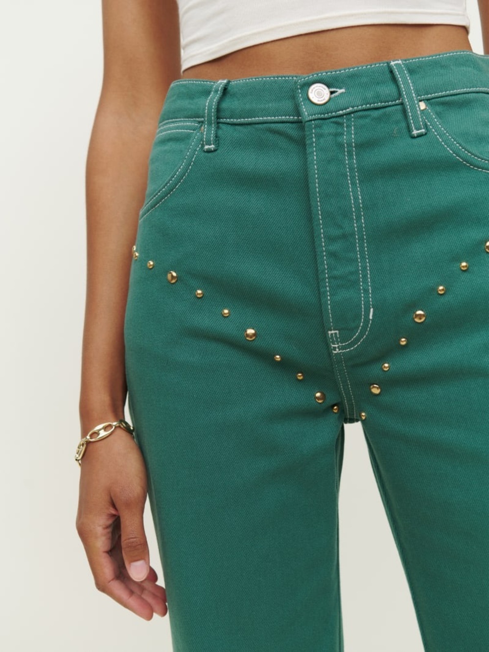 Reformation Cowboy Studded High-rise Women’s Jeans - Green
